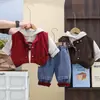 Roupa Infantil Traje de Primavera 2025 Novo Meninos Primavera e Outono Estilo Coreano Colete Bebê Outono Menino Lindo Traje de Três Peças