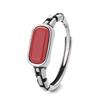 Anillo retro artesanal antiguo de cadena rectangular rojo sur para mujer, abierto, ajustable, temperamento, moda, versátil, creativo