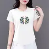Comércio Exterior Transfronteiriço Roupas para Mães Novo Estilo Chinês Camiseta de Manga Curta para Mulheres, Tamanho Grande Solta, Emagrecedora, Cobre a Barriga, Top Estilo Coreano
