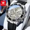 Marca Oulishi Cinta Adhesiva Nueva Volante Falso Hueco Reloj de Cuarzo Multifuncional para Hombre Cronógrafo Luminoso Resistente al Agua Reloj para Hombre