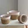 Juego de macetas tejidas de paja natural de la fábrica de origen, cesta de flores tejida para plantas de interior, maceta decorativa de pie para sala de estar