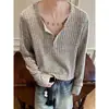 Camiseta cinza Cleanfit de manga longa para homens, estilo outono, moletom de tricô com gola henley, camiseta para usar por baixo