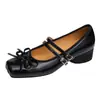 Zapatos Mary Jane Estilo Francés para Mujer Modelo Nuevo 2026 con Lazo, Zapatos de Ballet de Correa Única, Punta Cuadrada, Versátiles con Faldas, Zapatos Solos