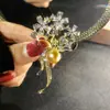 Acessórios DIY Broche de Flor Elegante Moda Cobre Banhado a Ouro Zircônia Micro Pinos de Alta Qualidade para Mulheres Suporte Vazio para Corsage de Pérola