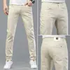Pantalones vaqueros finos de seda de hielo azul claro de alta gama para hombre, nuevos de verano 2026, ajustados, de pierna recta, elásticos, casuales