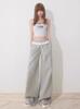 Pantalones Casuales de Primavera/Verano de Estilo Ballet de Pierna Recta y Cintura Alta con Parche de Encaje para Mujer, Pantalones Deportivos Holgados Adelgazantes