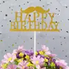 Decoración de pastel bandera de cumpleaños en chino e inglés/tarjeta insertable para decoración de pastel de cumpleaños/bandera insertable de feliz cumpleaños