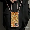 Adecuado para funda de teléfono Apple 17 Pro Max, iPhone 15 con cordón en las cuatro esquinas, 16 con diseño de loto chapado en oro, 13 de estilo chino, 14 de silicona