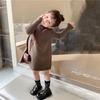 Vestido Suéter para Niña Moda Otoño e Invierno 2025 Año Nuevo Engrosado Cuello Alto Faldita de Punto para Abajo Ropa de Año Nuevo