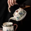 Juego de Té de Horno Ru Juego Completo para Uso Doméstico, Tetera Kung Fu de Lujo Ligero, Tazas de Té, Bandeja de Té de Cerámica, Caja de Regalo de Gama Alta para Regalar
