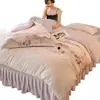 Temporada de Invierno Juego de Cama de Vellón de Leche de Cuatro Piezas Estilo Colcha Vellón de Doble Cara Cálido Engrosado Funda de Edredón Vellón de Coral 1.8m Suministros