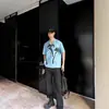 Camisa Azul de Manga Corta para Hombre, Estilo Coreano de Verano 2026, Fresca y Elegante, Cuello Cubano, Estampado Original, Estilo Vacacional, Moda