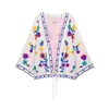 Venta al por mayor transfronteriza 2026 Moda europea y americana versátil casual simple con bordado floral y cordones cuello en V chaqueta para mujer A37355