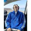 Chaqueta cárdigan con patrón de escamas de dragón a rayas retro americana para hombre, nuevo diseño de principios de otoño, sudadera con cuello alto, chaqueta para pareja
