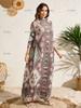 Moda Transfronteriza Ropa para Mujer Tallas Grandes Vestido Largo de Manga Larga Estampado Plegado Miyake Abaya
