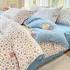 Juego de Cuatro Piezas Estilo Fresco Cepillado Clase A Sábana Bajera Sencilla Funda Nórdica Sábana de Cama de Algodón Lavado Engrosado Funda de Edredón Juego de Tres Piezas para Dormitorio