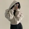 Sudadera con capucha de forro polar, combinable, a la moda, corta, ajustada, con cremallera, cálida, color liso, para mujer, nueva de Primavera y Otoño 2024