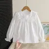 Camisa Blanca de Algodón Puro para Niñas, Primavera y Otoño, para Edades de 4 a 12 Años, Blusa Sencilla de Manga Larga