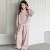 Conjunto de Moletom para Meninas Primavera e Outono Estilo 2026 Casual Menina Estilo Coreano Crianças Médias e Grandes Renda Pérola Laço Conjunto