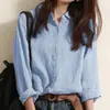 Camisa Longa de Algodão e Linho Feminina Solta Respirável Moda Primavera Verão Elegante Blusa de Botão Manga Longa