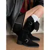 Nuevas botas de acabado mate hasta la rodilla para mujer 2025, con un diseño de tacón apilado, un cuello convertible y un tacón medio, lo que las convierte en botas de moda
