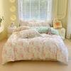 Conjunto de quatro peças de algodão lavado e 100% algodão estampado, capa de edredom completa, cama de solteiro, chapéu, dormitório estudantil, conjunto de três ou quatro peças