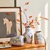 Nuevo Estilo Chino Medieval Azul y Blanco Porcelana Florero Arreglo Floral Adornos Gama Alta Nicho Retro Cerámica Florero Cerámica Florero