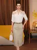 [En stock] Conjunto de dos piezas con cinturón, nuevo de verano 2026 estilo coreano, elegante conjunto de camisa y falda para ir al trabajo
