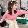 Malharia Bordada Infantil Outono e Inverno 2025 Camiseta Básica Macia e Encerada com Trança para Meninos e Meninas Moda Bebê Malharia Versátil