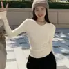 Camiseta ajustada de manga larga con hombros descubiertos, estilo picante, para mujer, ropa interior para primavera, otoño e invierno, con toque de diseñador, estilo de deseo puro, capa base, corte ajustado, top que realza la figura