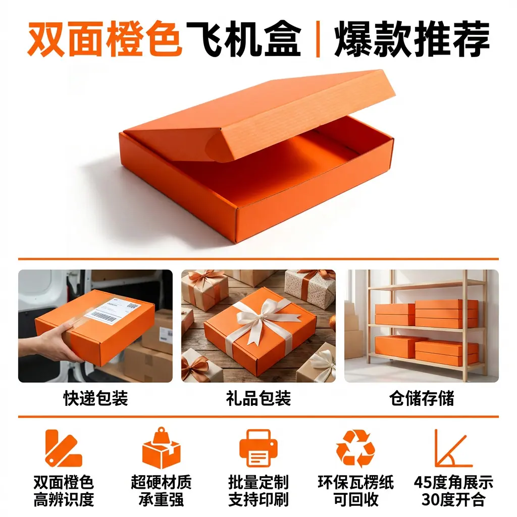 双面橙色飞机盒爆品主图3