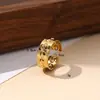 Anillo de hoja de moda europea y americana de cara ancha bañado en oro de 18 quilates popular en INS no se decolora apertura ajustable anillo de acero de titanio para mujeres
