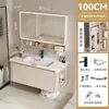 Gabinete de baño de aluminio con espacio de almacenamiento lateral, adecuado para baños pequeños, con lavabo cerámico integrado y mueble tocador