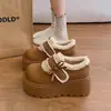 Zapatos de Nieve de Algodón Birkenstock de Suela Gruesa Retro que Aumentan la Altura Completamente Cubiertos para Mujer 2026 Invierno Nuevos Versátiles Lindos Zapatos Peludos con Lazo