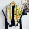 Bufanda Cuadrada Grande de Imitación Terciopelo Sarga Chal Elegante Literario Pintura al Óleo Bufanda de Seda Suave Estampada Protector de Cuello Turbante Decorativo para Mujeres