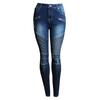 Estilo de motocicleta europeu e americano feminino rasgado fino elástico emagrecimento cintura média feminino jeans lápis calças estilo comércio exterior