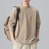Shanggu Ropa para Hombre Camiseta Henley Retro Americana Sudadera de Color Sólido Texturizada Manga Larga de Peso Pesado Cuello en V Top Casual