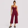 Conjunto de yoga transfronterizo con hermoso top de yoga de espalda cruzada y cuello halter, conjunto de pantalones cropped de pierna ancha de cintura alta de secado rápido para correr y fitness para mujer