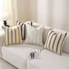 Fabricante de Fundas de Cojín de Chenilla Estilo Americano, Fundas de Cojín Jacquard Rayadas Bicolor para Exportación, Fundas de Cojín de Lujo Ligero al por Mayor