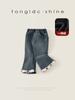 Pantalones para Niñas con forro polar Otoño e Invierno 2024 Nuevo Bebé Invierno Estilo Occidental Pantalones Acampanados para Niños Jeans de Terciopelo de una pieza