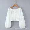 Conjunto Exclusivo Transfronteiriço Francês Pura Vontade Férias Ombro a Ombro Manga Longa Camisa Curta com Barra Elástica Shorts