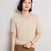 2024 Novo Estilo de Início de Outono Simples e de Alto Padrão Moderno Redutor de Idade Top de Manga Curta em Tencel e Caxemira com Gola de Strass Malha