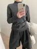 Camisa de Base Slim de Tricô com Renda Poderosa Han Xun para Mulheres Inverno 2025 Novo Top Gola Alta Meia 26057