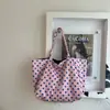 Bolsa de Lona Grande Capacidade Estilo Coreano Cor Blocada Bolinhas Estilo Preguiçoso Feminino Bolsa Tote de Nylon Bolsa de Mão/Ombro para o Trabalho