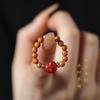 Guofeng Wen Play Joyería de Diseño Original Anillo Redondo Pequeño Fresco de Hueso de Oliva con Ágata Buda Sonriente Anillo Elástico