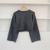 5186 # Tricô Preguiçoso Chique de Outono e Inverno Cor Pura Solto Pequeno Curto Manga Longa Gola Redonda Suéter de Tricô para Mulheres