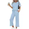2026 Nuevo Conjunto Casual de Verano Transfronterizo Europeo y Americano para Mujer Top de Manga Corta Pantalones de Pierna Ancha Atuendo para Vacaciones y Viajes
