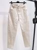 Pantalones de Pana para Mujer de Otoño e Invierno 2024, Forrados de Polar, Blancos, de Cintura Alta, Ajustados, Versátiles, Cortos, Estrechos, Tipo Zanahoria, Harem, Estilo Papá