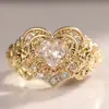 Anillo Floral de Zirconia Microincrustada Transfronterizo Nuevo de Huajie, Anillo de Corazón con Diamantes Completos Estilo Minimalista Joyería al Por Mayor