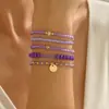 Pulsera de Aleación Redonda Elegante y de Moda con Colgante, Pulsera Elástica para Mujer con Cuentas de Resina y Cristal, Juego de 5 Piezas